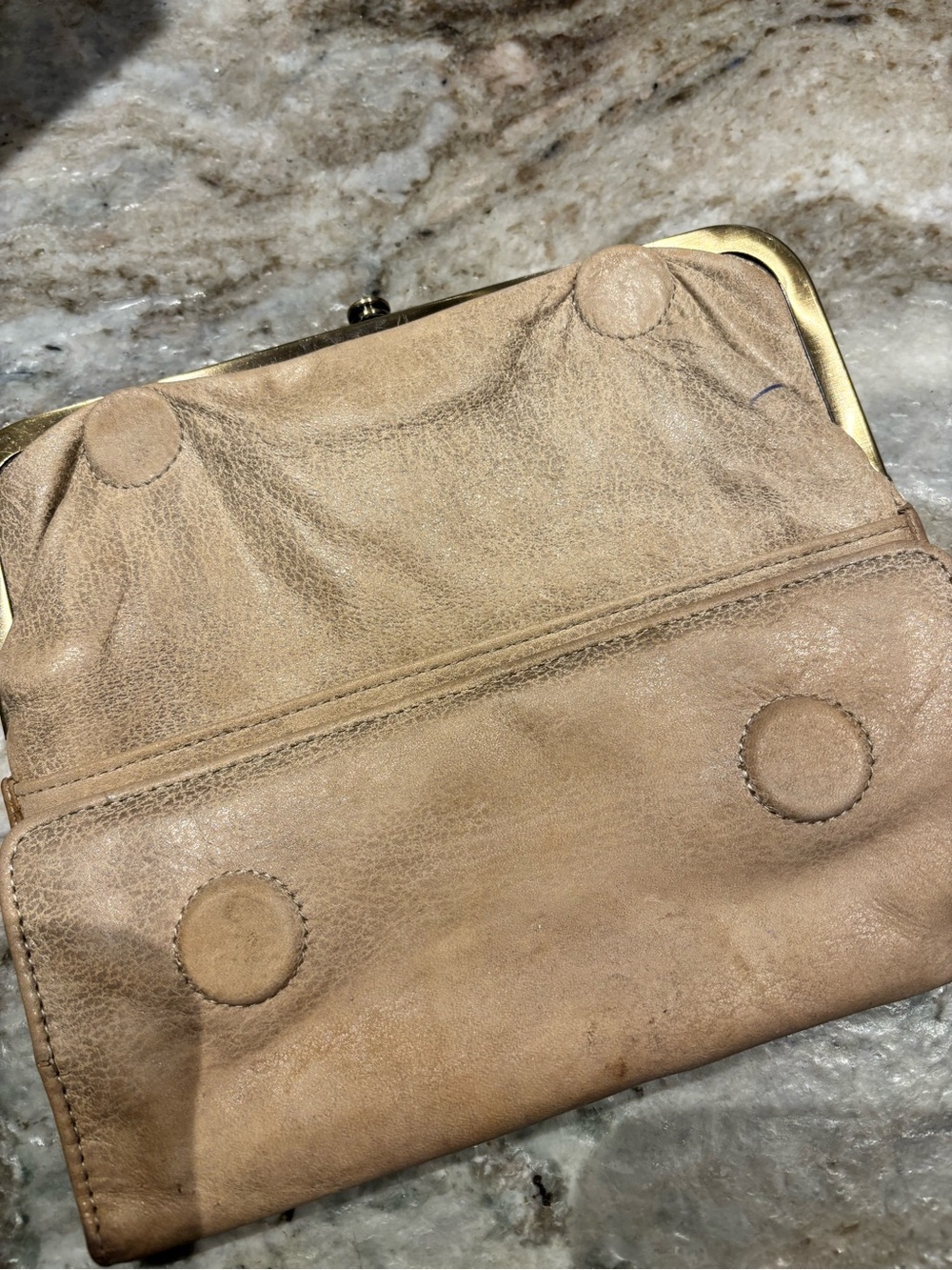HOBO Beige/Tan Leather Frame Clutch with Gold-Tone Hardware - Picture 2 of 6